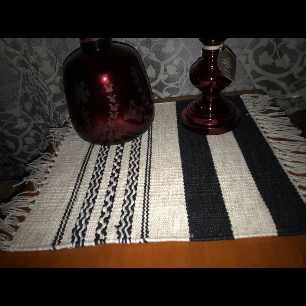 2 New Pottery Barn Striped Kilim Flat Weave Mats